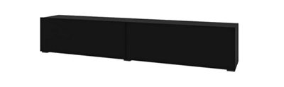 Ava TV Cabinet - Spacious and Stylish TV Stand with Storage and Pull-Down Doors in Black Matt (W1800mm x H300mm x D350mm)