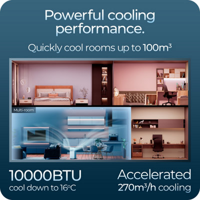 Avalla S-360 Portable 3-in-1 Air Conditioner: 26L Dehumidifier, 2900W Industrial Class 10000BTU - 100m3 Multi-Room Coverage