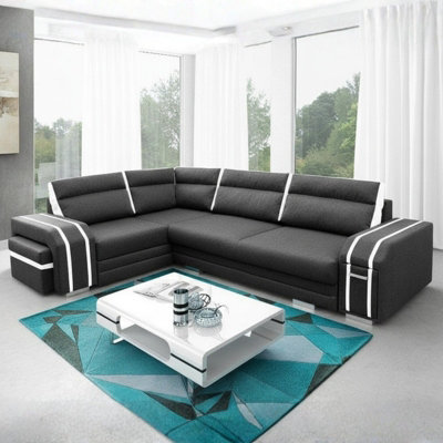 Avatar corner sofa bed with pouffe cocktail cabinet foam cushions ...