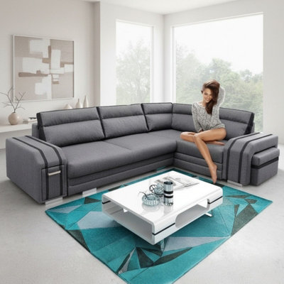 Avatar corner sofa bed with pouffe cocktail cabinet foam cushions ...