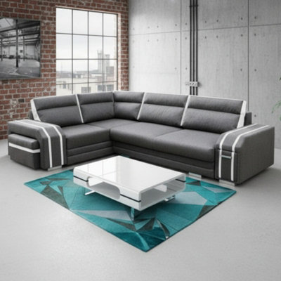 Avatar corner sofa bed with pouffe cocktail cabinet foam cushions ...
