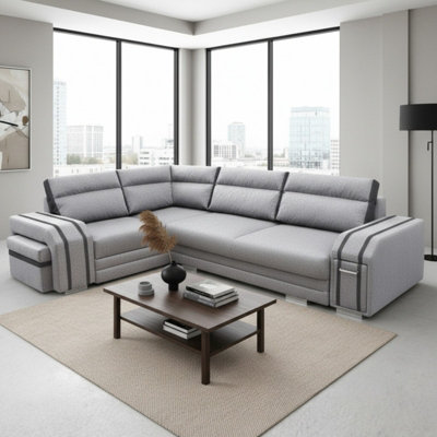 Avatar corner sofa bed with pouffe cocktail cabinet foam cushions ...