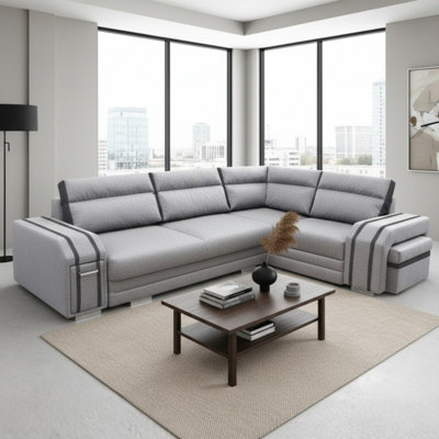 Avatar corner sofa bed with pouffe cocktail cabinet foam cushions ...