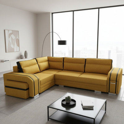 Avatar corner sofa bed with pouffe cocktail cabinet foam cushions ...