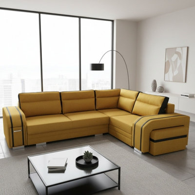 Avatar corner sofa bed with pouffe cocktail cabinet foam cushions ...