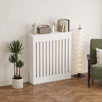 AVC Designs Radiator Cover Modern Stylish MDF Wood White Vertical Slat ...