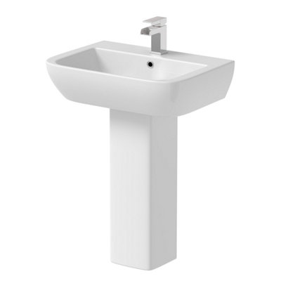 Aveli 1 Tap Hole Wash Basin Sink Full Pedestal Bathroom Square Ceramic White Gloss