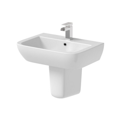 Aveli 1 Tap Hole Wash Basin Sink Semi Pedestal Bathroom Square Ceramic White Gloss