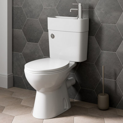 Aveli 2-in-1 Close Coupled Toilet With Sink On Top Cloakroom Combo Space Saving Unit (No Tap & Waste)