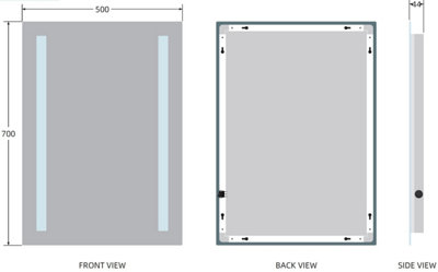 Aveli 500 x 700mm Bathroom Mirror LED Lights Wall Mounted Battery ...