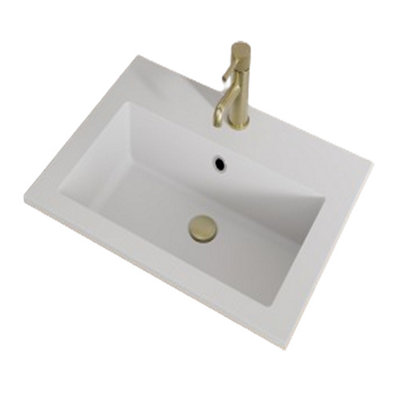 Aveli 610 x 460mm Bathroom Recessed Basin Sink Modern 1 Tap Hole White Stone Resin