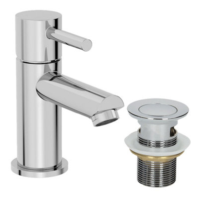 Aveli Basin Mixer Tap Cloakroom Mini Bathroom Sink Taps Lever Chrome Slotted Waste