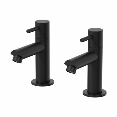 Aveli Basin Sink Pillar Tap Pair Round Single Lever Taps Matt Black