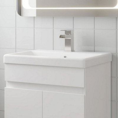 Aveli Bathroom Basin Sink 510mm Ceramic 1 Tap Hole White Gloss Recessed BASIN ONLY