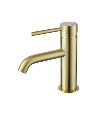 Aveli Bathroom Basin Sink Mixer Tap Modern Mono Round Single Lever Brushed Brass