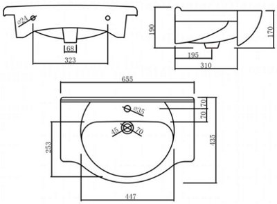 Aveli Bathroom WC Basin 650mm Compact Sink Single Tap Hole White BASIN ONLY