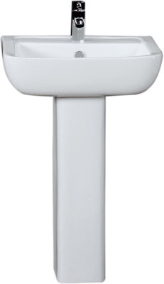 Aveli Ceramic Modern Square Basin Wash Sink Full Pedestal Single Tap Hole Bathroom