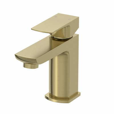Aveli Cloakroom Basin Mixer Tap & Waste Set Square Mini Single Lever Brushed Brass