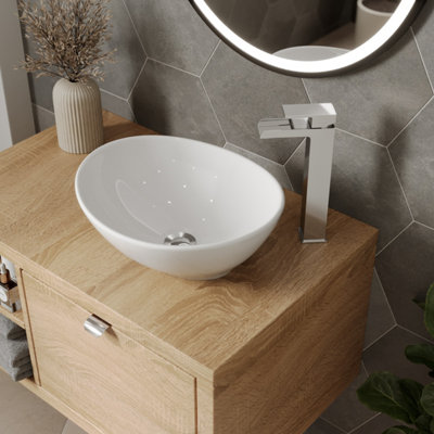 Aveli Countertop Basin Sink Bathroom Vanity Wash Oval Curved White Modern 410x330mm