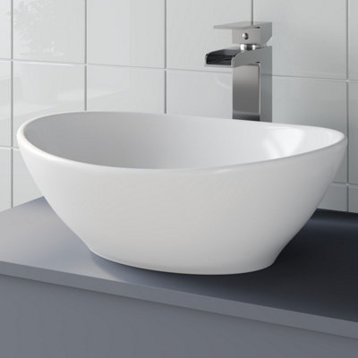 Aveli Countertop Basin Sink Bathroom Vanity Wash Oval Curved White Modern 410x330mm