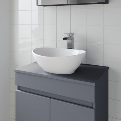 Aveli Countertop Basin Sink Bathroom Vanity Wash Oval Curved White Modern 410x330mm