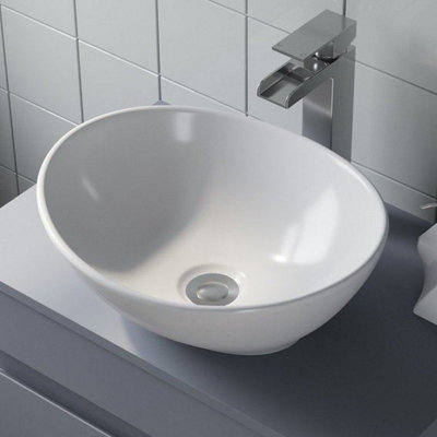 Aveli Countertop Basin Sink Bathroom Vanity Wash Oval Curved White Modern 410x330mm