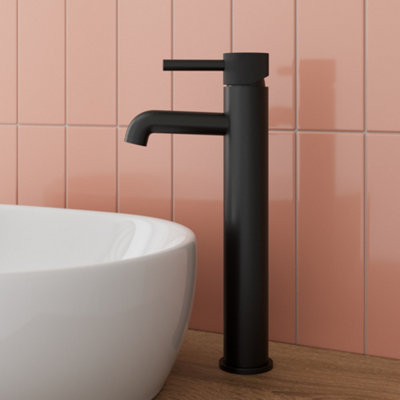 Aveli Countertop Tall Basin Sink Mixer Tap Bathroom Single Lever Fluted Matt Black