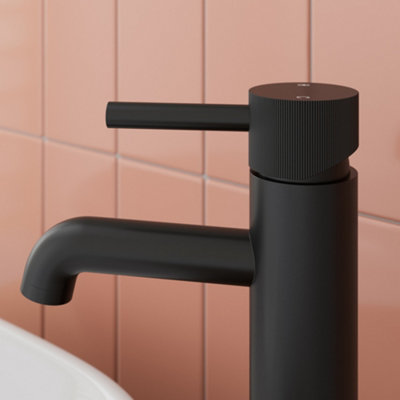 Aveli Countertop Tall Basin Sink Mixer Tap Bathroom Single Lever Fluted Matt Black
