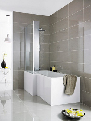 Aveli L Shaped Shower Bath End Panel Modern Bathroom White Gloss MDF ...