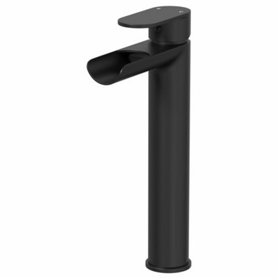 Aveli Matt Black Tall Countertop Basin Mixer Tap Waterfall Modern Bathroom Tap