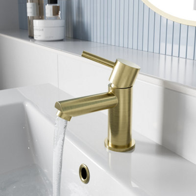 Aveli Mini Cloakroom Basin Mixer Tap Round Mono Single Lever Brushed Brass