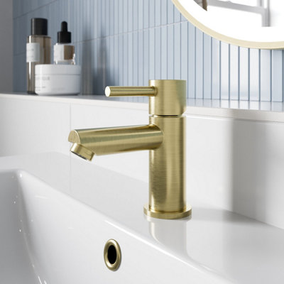 Aveli Mini Cloakroom Basin Mixer Tap Round Mono Single Lever Brushed Brass