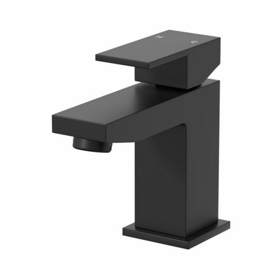 Aveli Mini Cloakroom Basin Mixer Tap & Waste Set - Square Single Lever - Matt Black