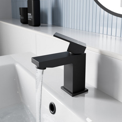 Aveli Mini Cloakroom Mini Basin Mixer Tap Square Mono Single Lever Matt Black