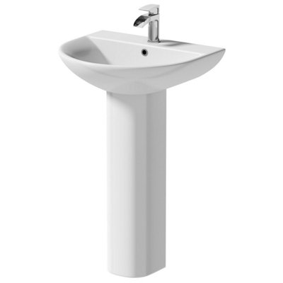 Aveli Modern Bathroom Basin Sink and Full Pedestal Ceramic Single Tap Hole White 550mm