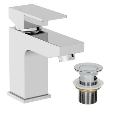 Aveli Modern Bathroom Square Mono Basin Sink Mixer Tap Waste Lever Handle Chrome
