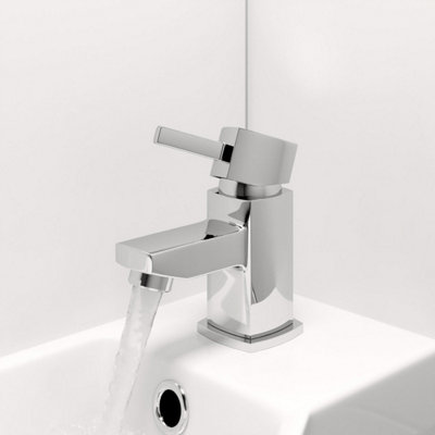 Aveli Modern Mini Mono Basin Sink Mixer Tap Small Lever Handle Square Chrome Cloakroom