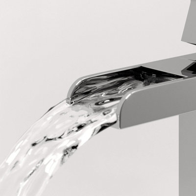 Aveli Modern Waterfall Bathroom Mono Basin Sink Mixer Tap Square Brass Single Lever