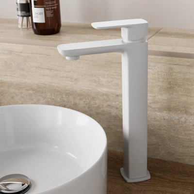 Aveli Tall Basin Mixer Tap - High Rise Countertop Square Single Lever ...