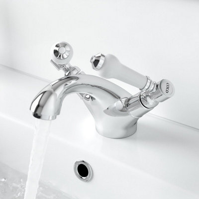 Aveli Traditional Basin Mixer Tap Sink Bathroom Monobloc Chrome Ceramic Lever Handles