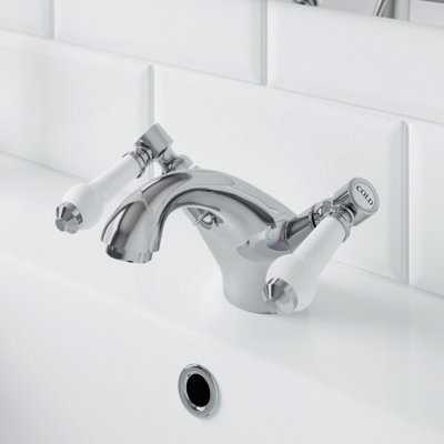 Aveli Traditional Basin Mixer Tap Sink Bathroom Monobloc Chrome Ceramic Lever Handles