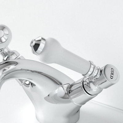Aveli Traditional Basin Mixer Tap Sink Bathroom Monobloc Chrome Ceramic Lever Handles