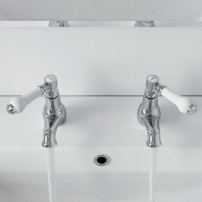 Aveli Traditional Basin Sink Taps Bathroom Hot Cold Chrome Ceramic Twin ...