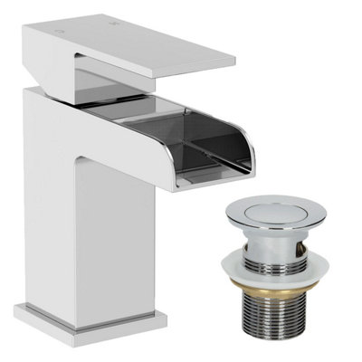 Aveli Waterfall Basin Mixer Tap Sink Mono Bathroom Chrome Single Lever & Slotted Waste