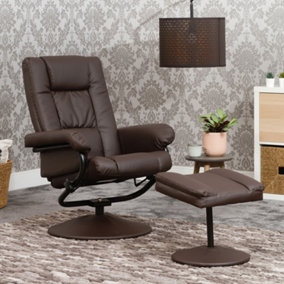 Avenal 72cm Wide Brown Bonded Leather 360 Degree Ergonomic Swivel Base Recliner Massage Heat Chair and Footstool