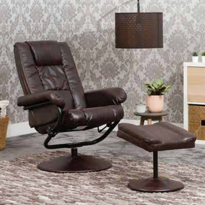 Avenal 72cm Wide Chestnut Brown Bonded Leather 360 Degree Ergonomic Swivel Base Recliner Massage Heat Chair and Footstool