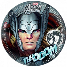 Avengers emble Mjolnir Thor Disposable Plates (Pack of 8) Grey/Brown (One Size)