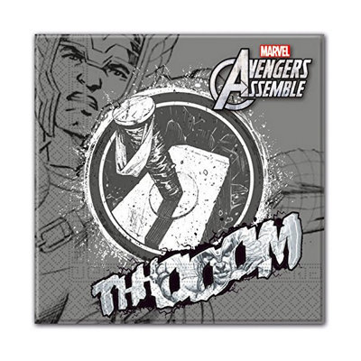Avengers emble Paper Thor Disposable Napkins (Pack of 20) Grey (One Size)