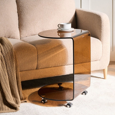 Avenue Brown Glass Side Table 57 x 45 cm on Wheels - Minimalist Half ...