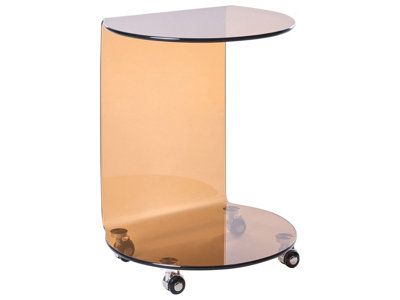 Avenue Brown Glass Side Table 57 x 45 cm on Wheels - Minimalist Half ...